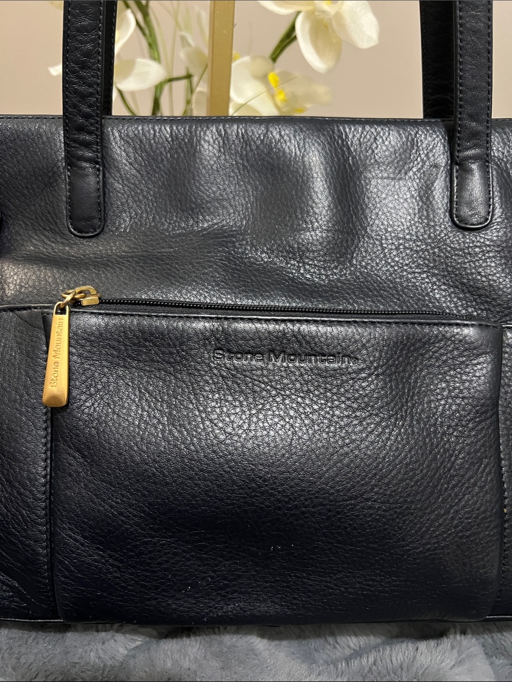 Stone Mountain Black Pebble Leather Shoulder Tote Bag GUC retail $79 - Picture 2 of 11